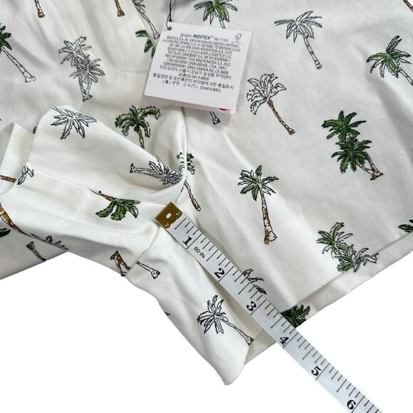 Zara Tropical Palm Tree High Waisted Belted Shorts Size S - Picture 5 of 8